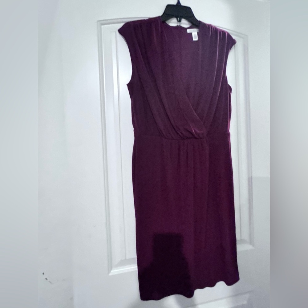 London Times Sleeveless Faux-Wrap Midi Dress in Plum